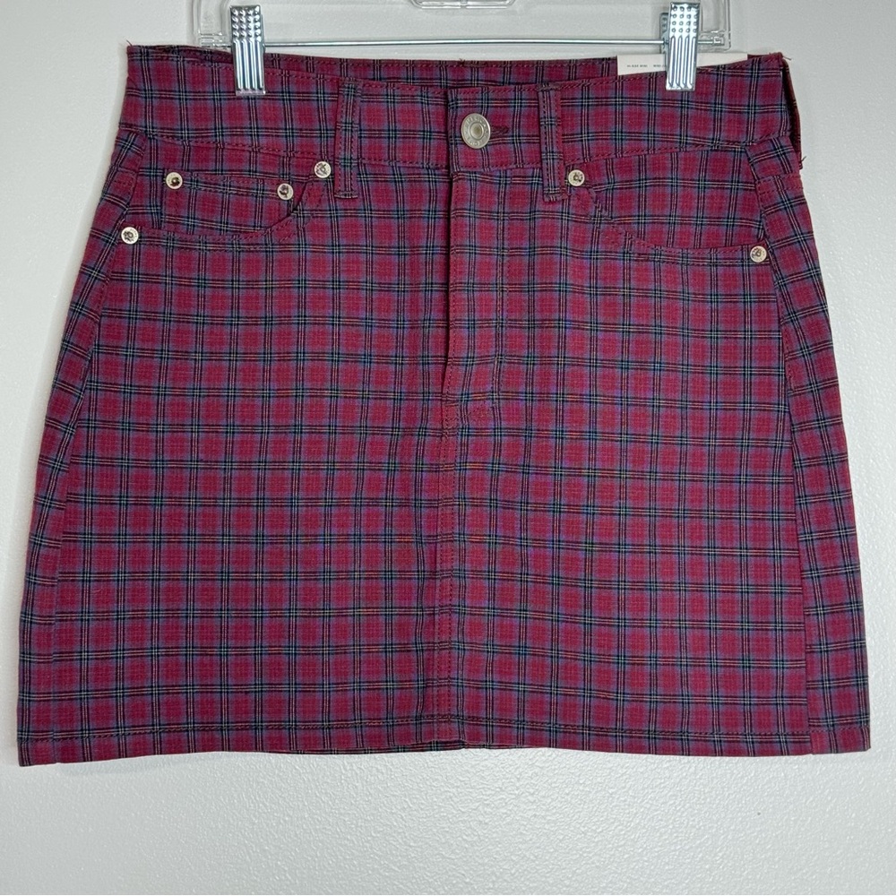 American Eagle Hi Rise Raisin Red Plaid Tartan Mini Skirt NWT Women's Sz 2